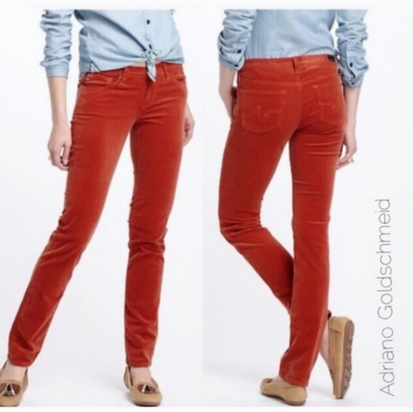 Ag Adriano Goldschmied Pants - AG The Stevie Ankle Rust Corduroy Pants